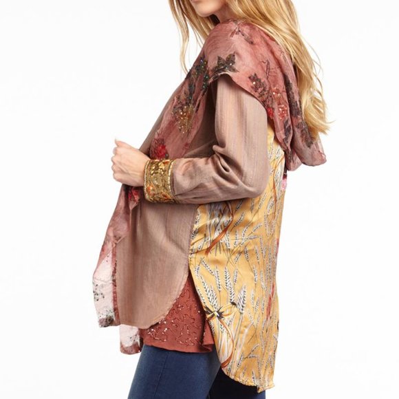 Aratta Looks Authentic Hoody Kimono NWT • Small • Boho Floral Gold Sequins - Picture 5 of 5